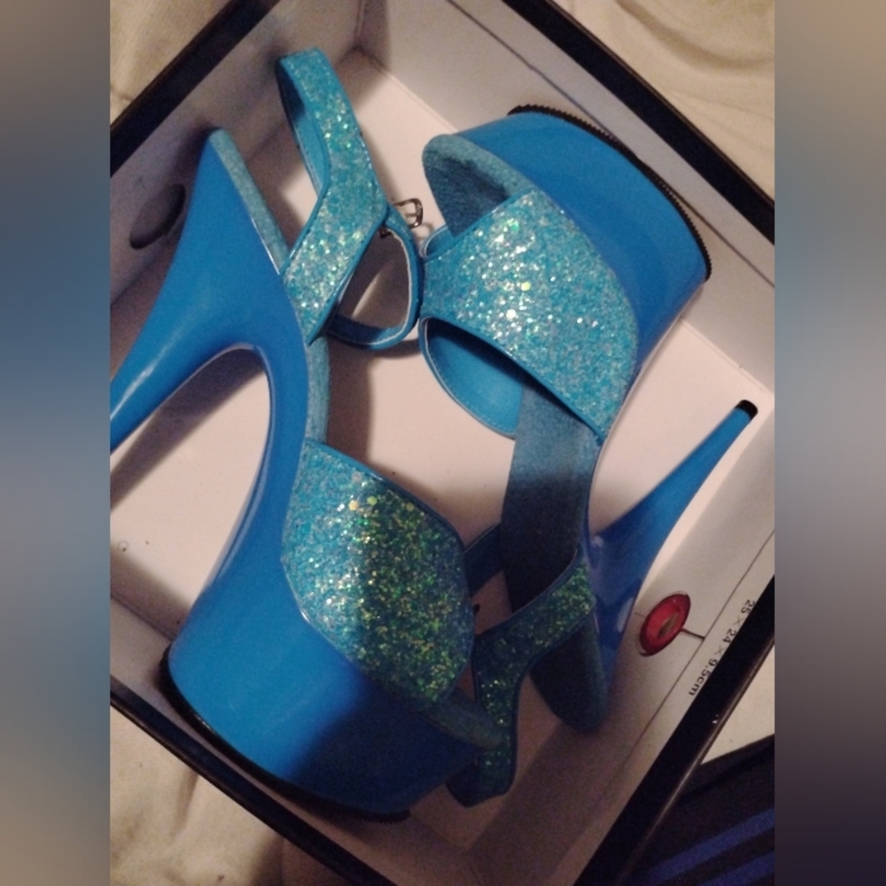 Pleaser Blue Glitter Heels